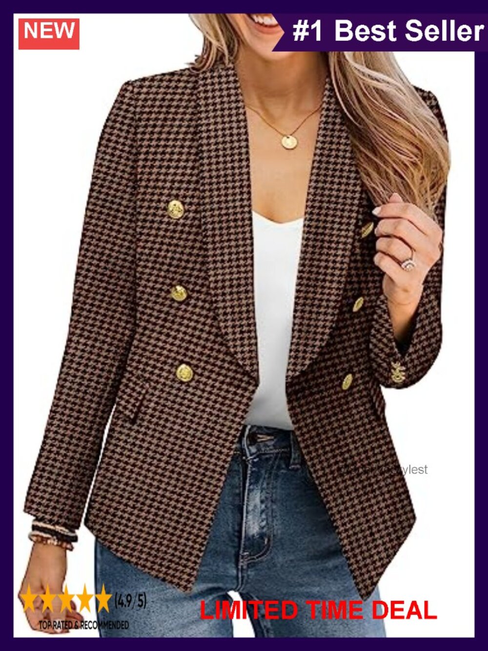 Double Breasted Blazer Gold Button Business Casual Jacket Notch Lapel